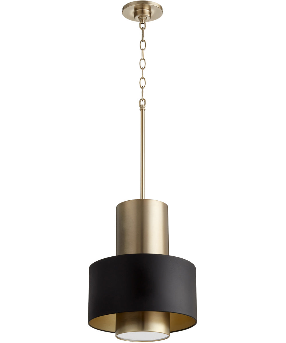 12"W 1-light Pendant Noir / Aged Brass