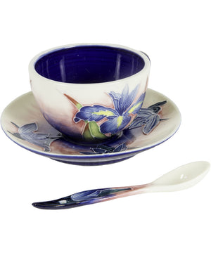 3.5 Inch H Iris Hand Painted Porcelain Cup And Saucer Set