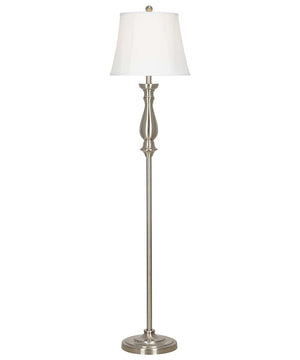 Catalina 61"H 1-Light Brushed Nickel Floor Lamp with White Faux Silk Drum Bell Shade