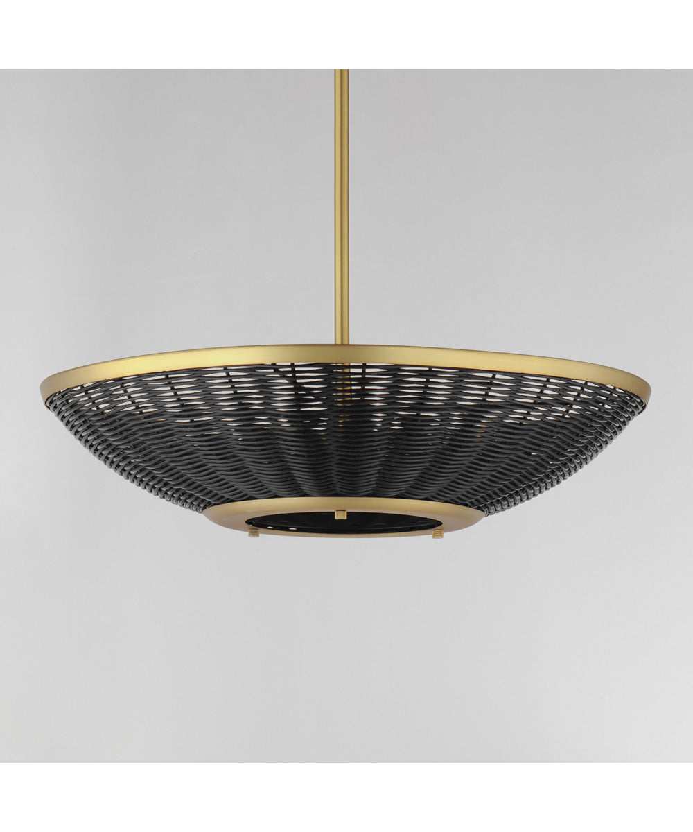 Rattan 20 inch 3-Light Pendant Natural Aged Brass