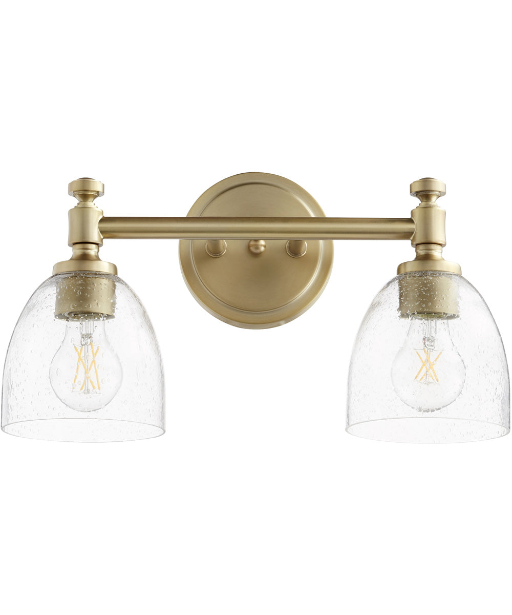 17"W Rossington 2-light Bath Vanity Light Aged Brass w/ Clear/Seeded