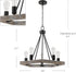 Catalina 24"W 5-Light Country Rustic Pentagon Tray Chandelier, Faux Wood Finish with Matte Black Accents
