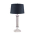 Battersby Table Lamp Base with Satin Nickel Shallow Drum Hard Back Textured Slate Blue