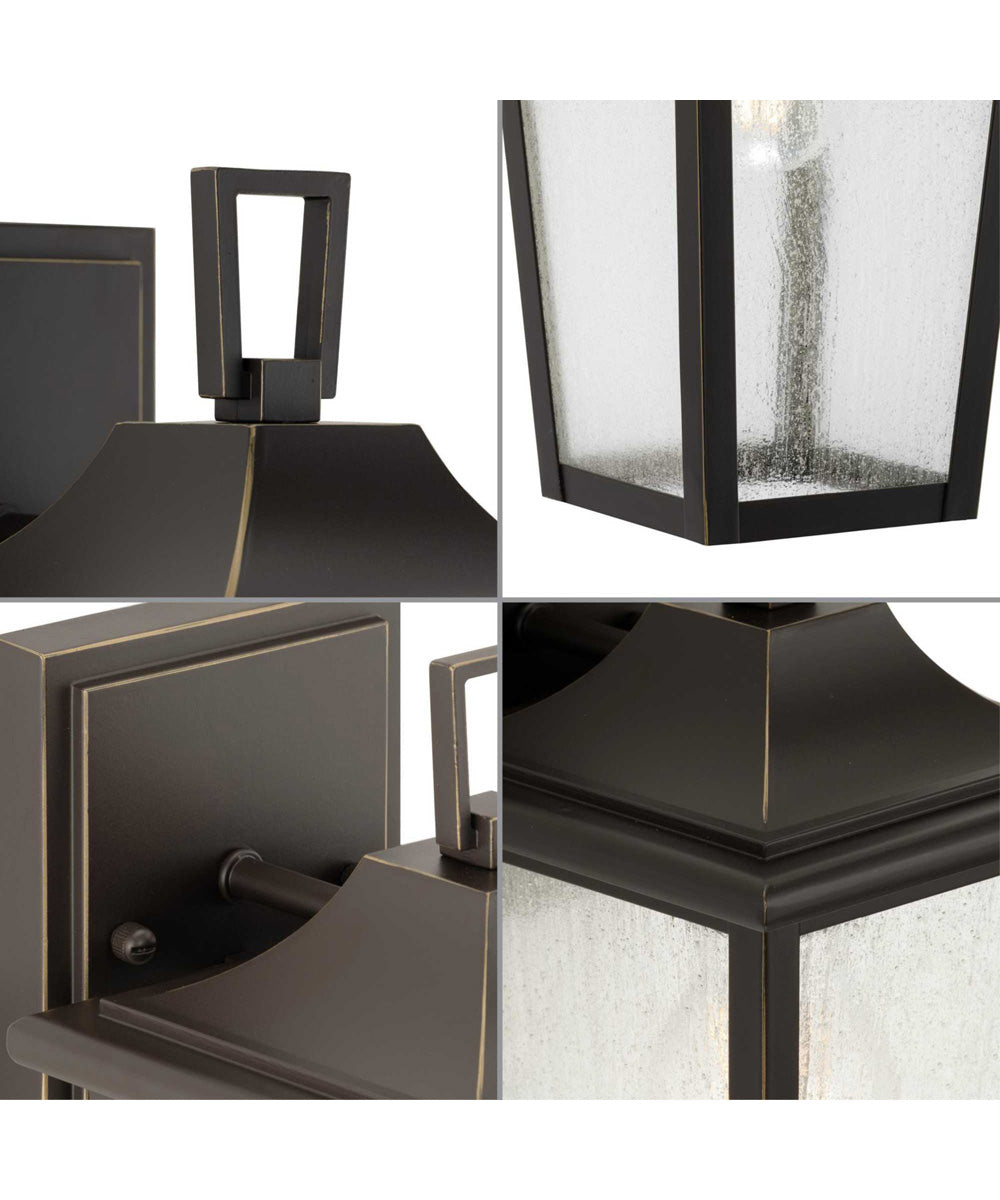 Padgett 1-Light Transitional Clear Seeded Glass Outdoor Wall Lantern Antique Bronze