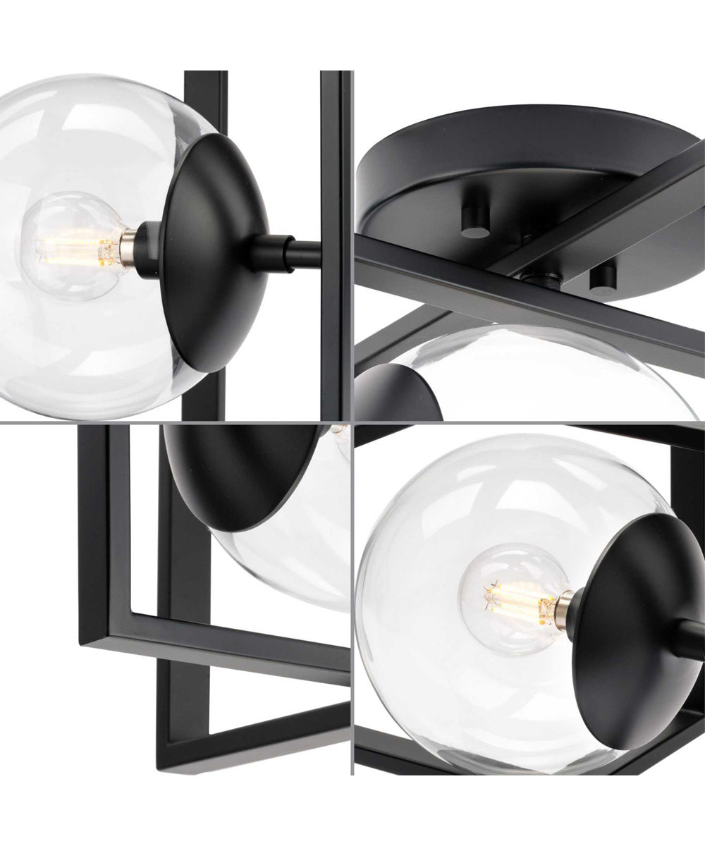 Atwell 10" 1-Light Mid-Century Modern Clear Glass Semi-Flush Mount Light Matte Black