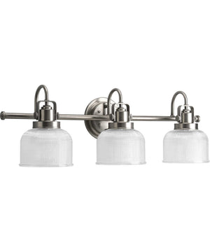 Archie 3-Light Clear Double Prismatic Glass Coastal Bath Vanity Light Antique Nickel
