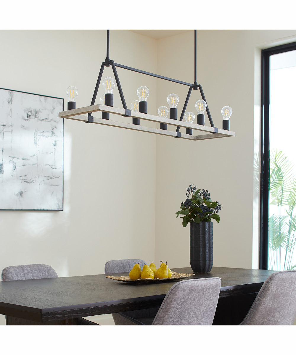 Paxton 10-light Chandelier Textured Black w/ Weathered Oak Finish