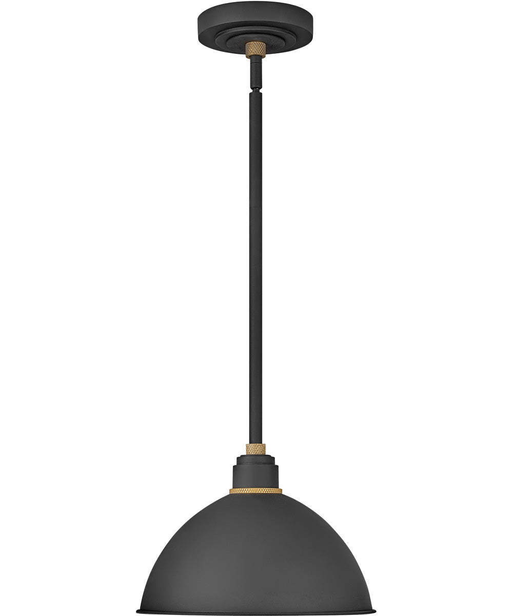 1-Light Outdoor Pendant Barn Light in Textured Black