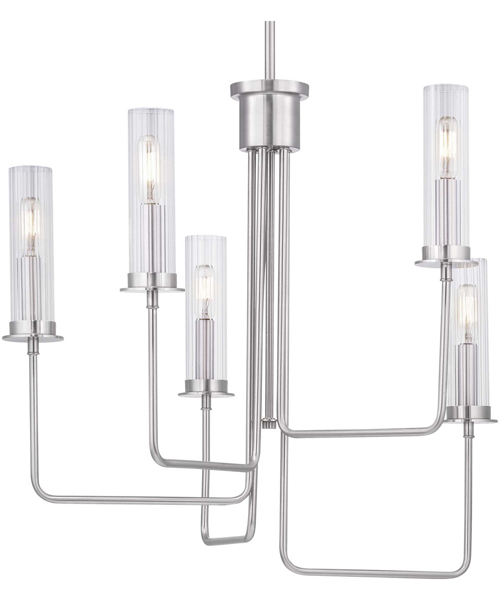 Rainey 5-Light Clear Fluted Ribbed Glass Modern Chandelier Light Brushed Nickel