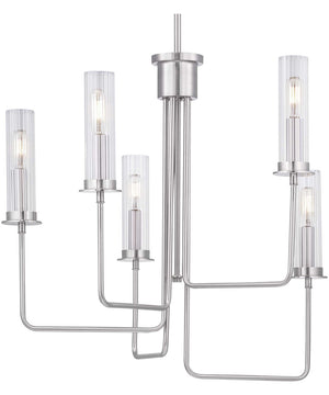 Rainey 5-Light Clear Fluted Ribbed Glass Modern Chandelier Light Brushed Nickel