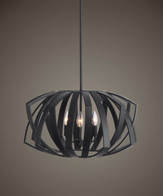 22"W Thales Black Geometric 3 Light Pendant