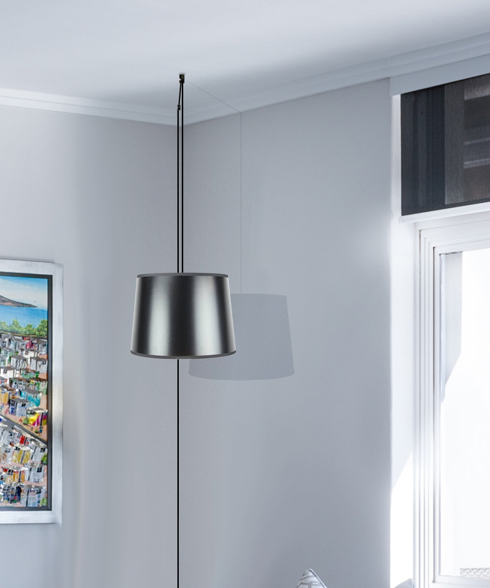 14"W 1 Light Swag Plug-In Pendant  Black/Gold Shade Black Cord