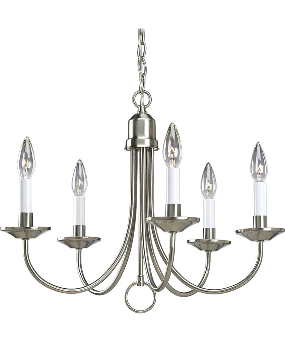 5-Light White Candles Traditional Chandelier Light Brushed Nickel