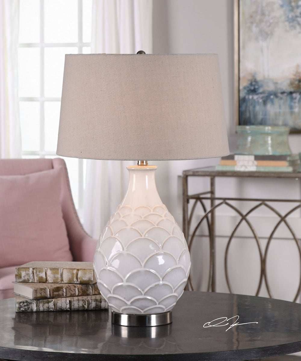 27"H Camellia Glossed White Table Lamp