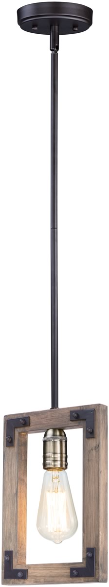 7"W Lodge 1-Light Pendant Weathered Oak / Bronze