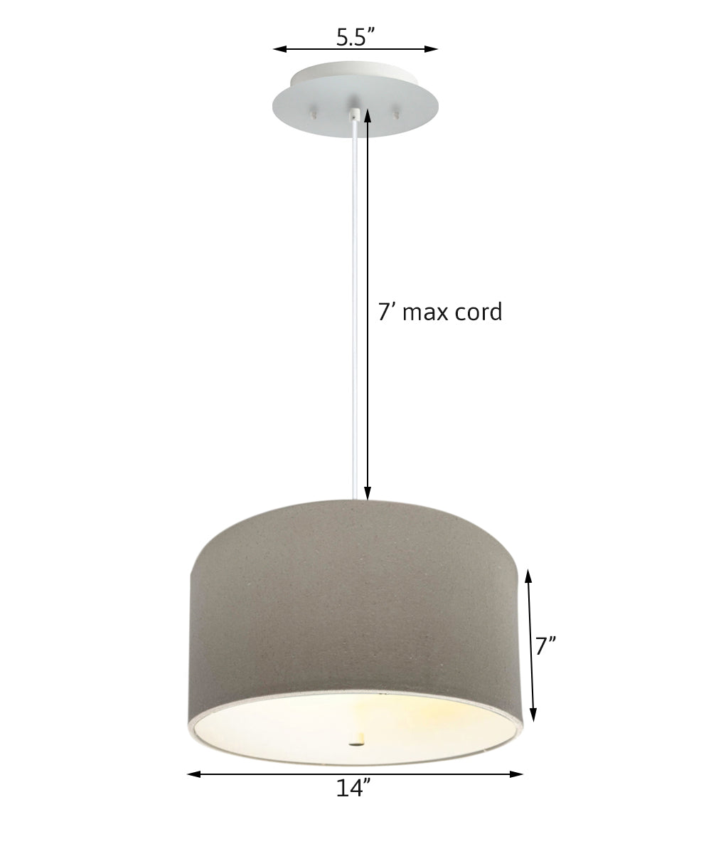 14" W 2 Light Pendant Light Oatmeal Shade with Diffuser, White Cord