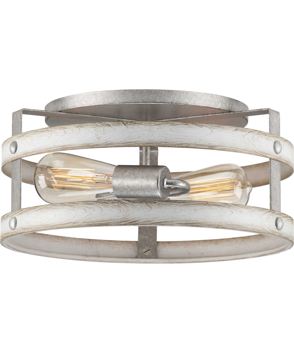 Gulliver 2-Light Galvanized Antique Whitewashed Farmhouse Style Flush Mount Ceiling Light Galvanized Finish