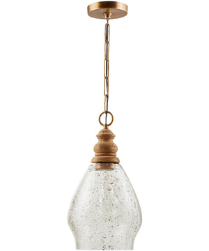 1-Light Pendant In Light Wood With Stone Seeded Glass