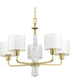 Palacio 5-Light White Silk Fabric Shade Luxe Chandelier Light Vintage Gold