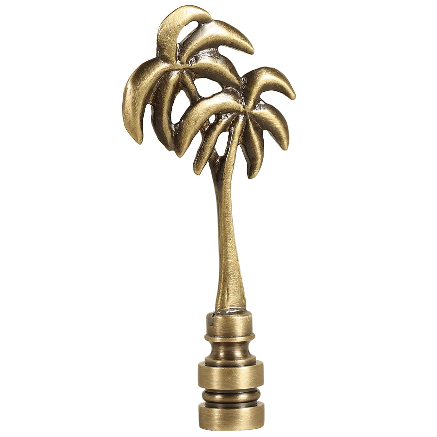 Tropical Palm Trees Lamp Finial Antiqued Brass Metal 3.5"h