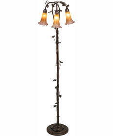 58" High Amber/Purple Tiffany Pond Lily 3 Light Floor Lamp