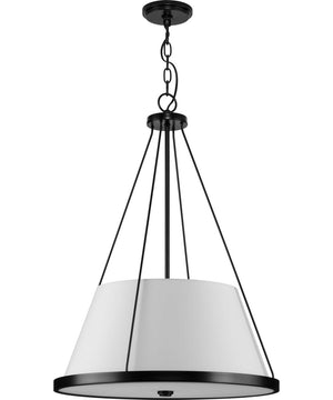 Saffert 3-Light New Traditional White Linen Glass Pendant Light Matte Black