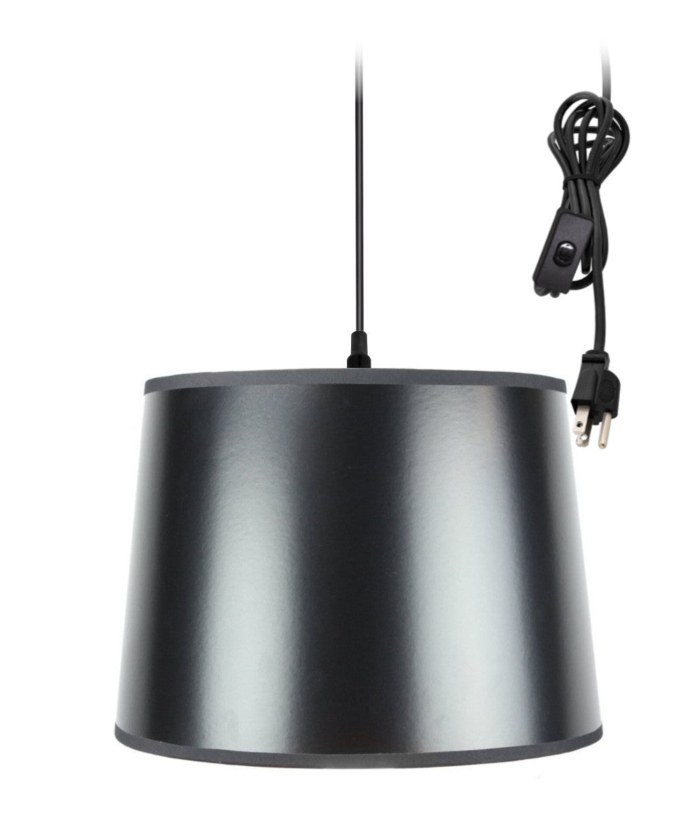 14"W 1 Light Swag Plug-In Pendant  Black/Gold Shade Black Cord