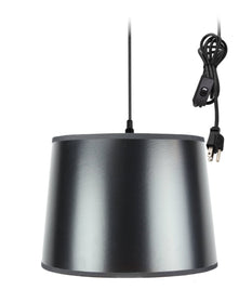 14"W 1 Light Swag Plug-In Pendant  Black/Gold Shade Black Cord