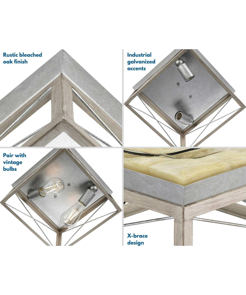 Briarwood 2-Light Galvanized Bleached Oak Farmhouse Style Flush Mount Ceiling Light Galvanized Finish