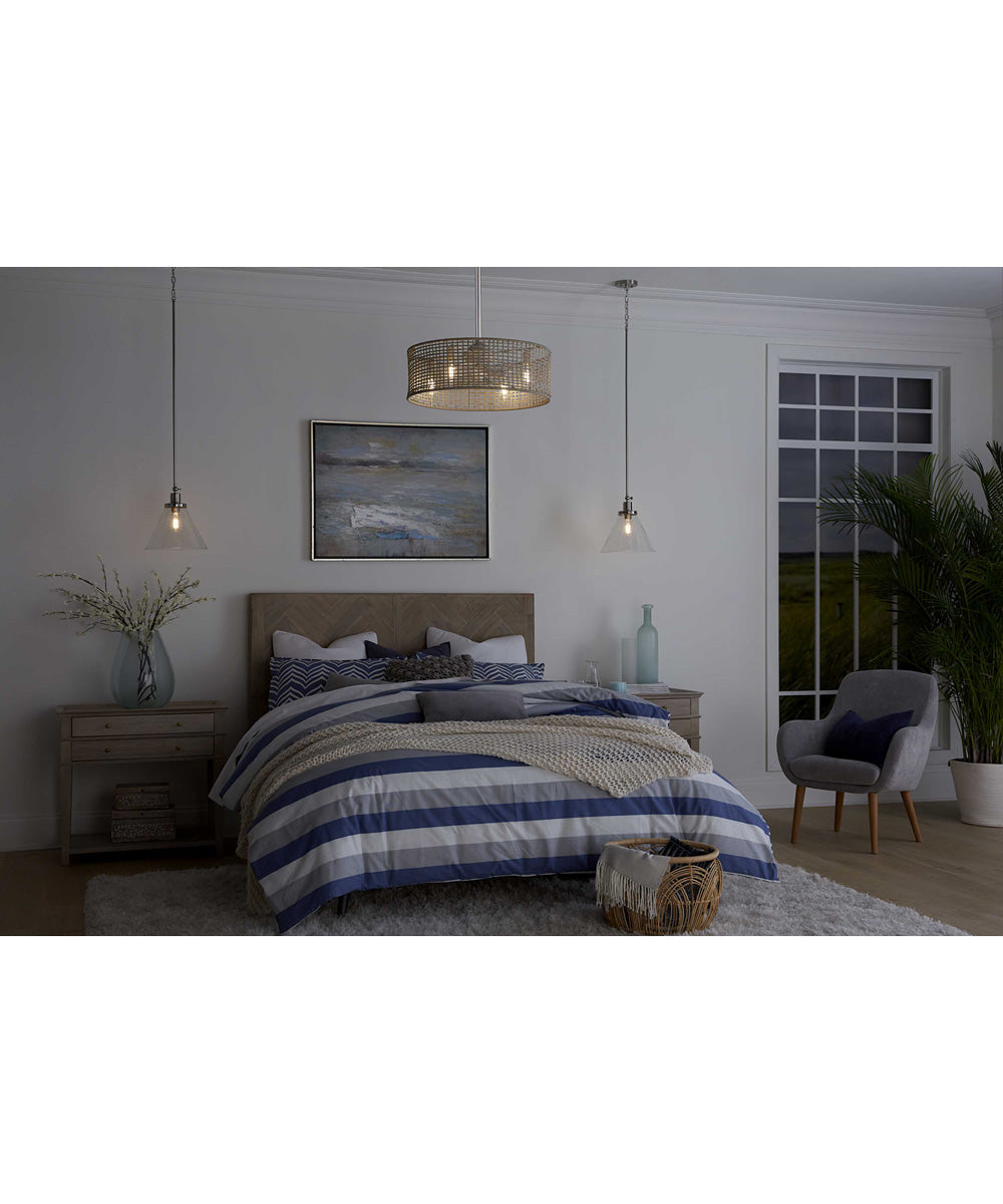 Hinton 1-Light Clear Seeded Glass Vintage Style Hanging Pendant Light Polished Nickel