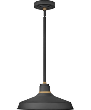 1-Light Outdoor Pendant Barn Light in Textured Black