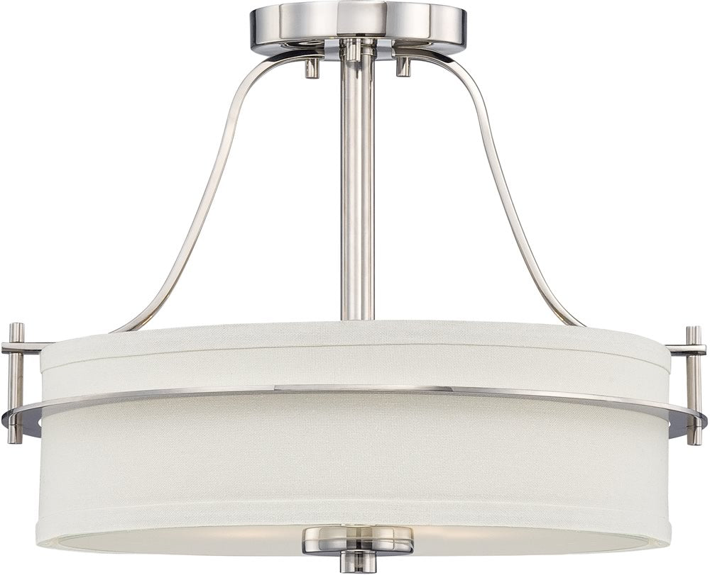 15"W Loren 2-Light Close-to-Ceiling Polished Nickel / White