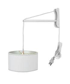 MAST Plug-In Wall Mount Pendant, 2 Light White Cord/Arm with Diffuser, White Linen Shade 18x18x10