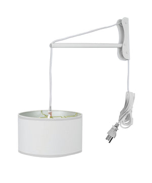 MAST Plug-In Wall Mount Pendant, 2 Light White Cord/Arm with Diffuser, White Linen Shade 18x18x10