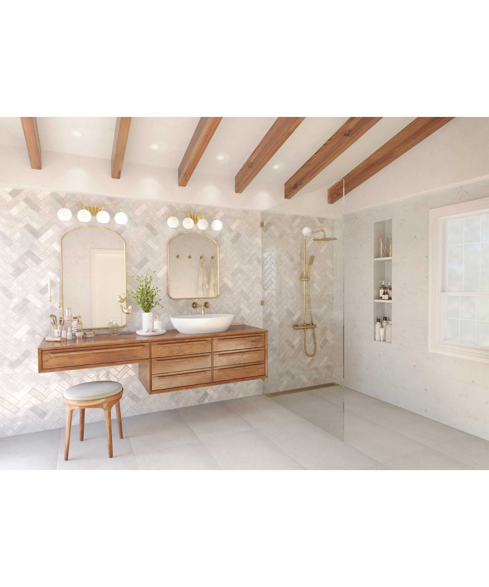 Carisa 4-Light Opal Glass Mid-Century Modern Bath Vanity Light Vintage Gold