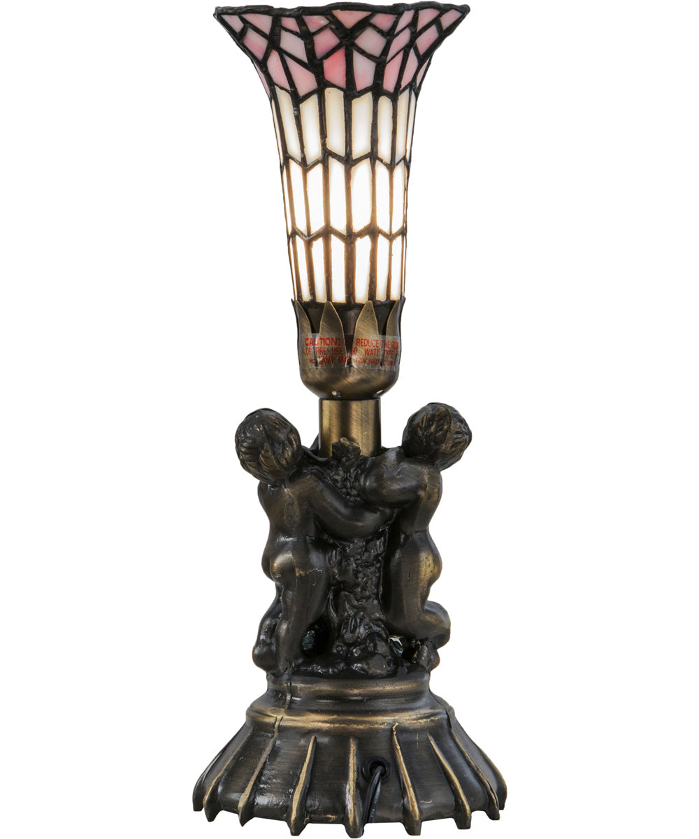 13"H Twin Cherub Tiffany Pond Lily Mini Lamp