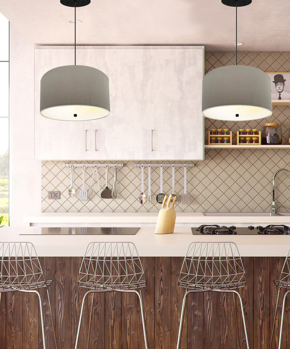 14" W 2 Light Pendant Light Oatmeal Shade with Diffuser, Black Cord