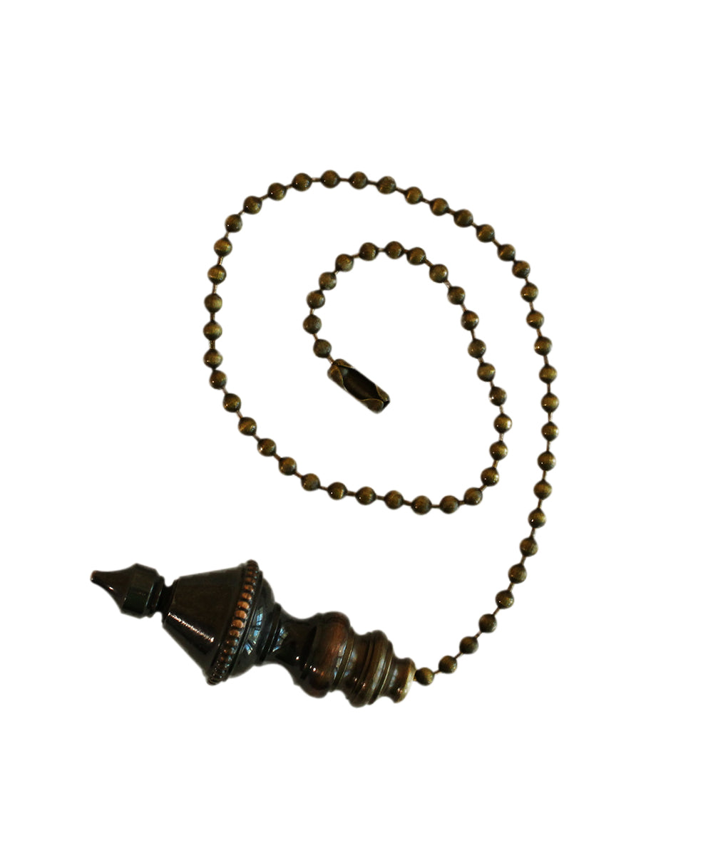 Beaded Knob Spire Ceiling Fan Pull, 1.5"h with 12" Oiled Bronze Brass Chain