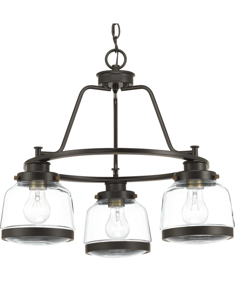 Judson 3-Light Clear Glass Farmhouse Chandelier Light Antique Bronze