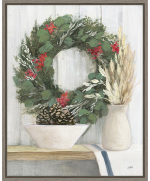Framed Natural Christmas I Blue by Julia Purinton Canvas Wall Art Print (23  W x 28  H), Sylvie Greywash Frame