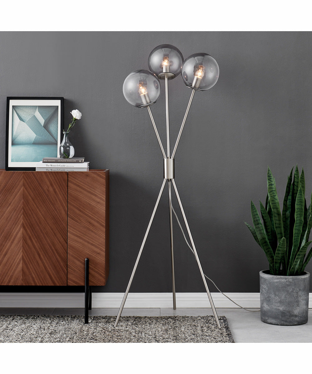 Lancy 3-Light 3-Light Floor Lamp Brushed Nickel/Smoke Glass