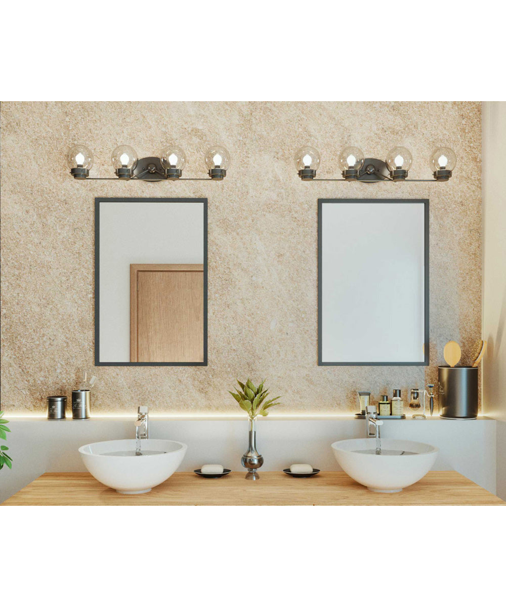 Spatial 4-Light Clear Glass Global Bath Vanity Light Matte Black