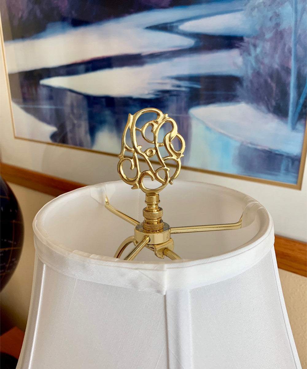 Polished Brass Williamsburg Cipher Lamp Finial with Polished Brass Base 3.25"h