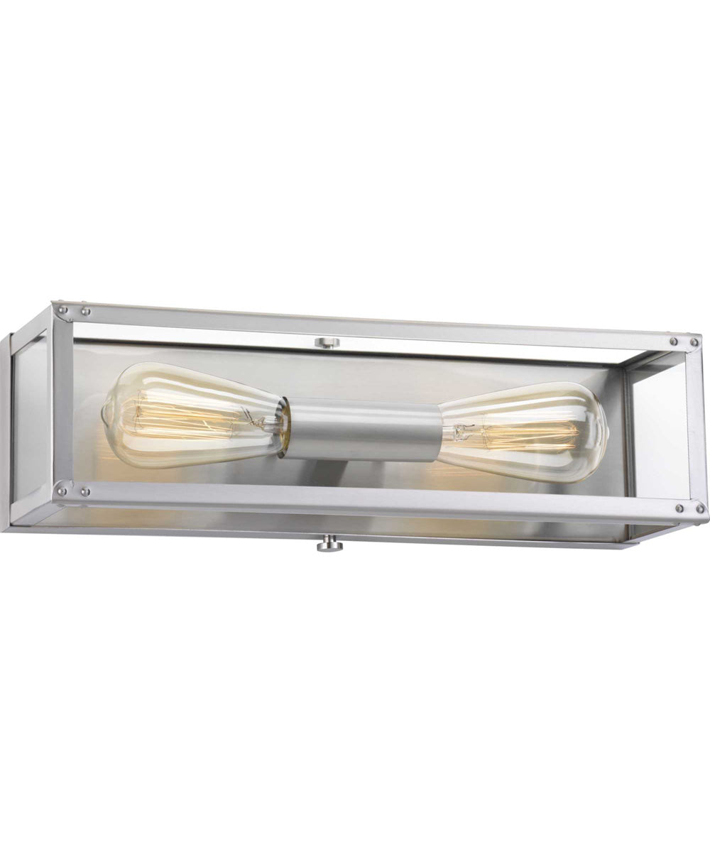 Union Square 2-Light Clear Glass Coastal Bath Vanity Light Stainless Steel
