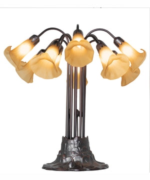 24" High Amber Tiffany Pond Lily 10 Light Table Lamp