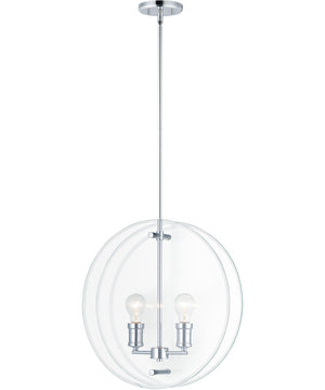18"W Looking Glass 2-Light Pendant Polished Chrome