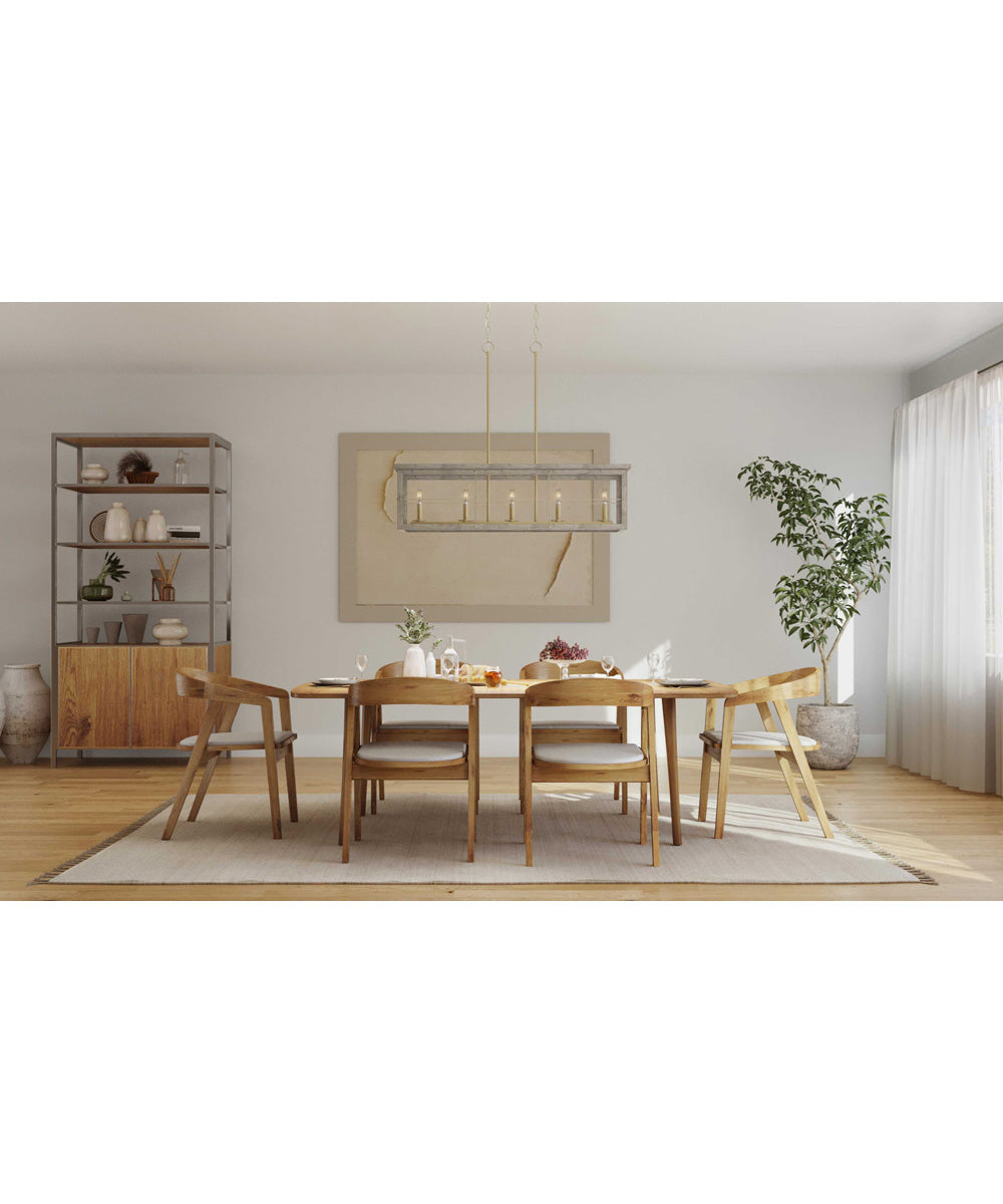 Hedgerow 5-Light Aged Oak Farmhouse Style Linear Island Chandelier Light Distressed Brass