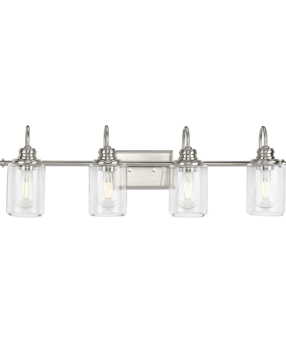 Aiken 4-Light Clear Glass Farmhouse Style Bath Vanity Wall Light Brushed Nickel