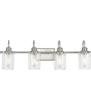 Aiken 4-Light Clear Glass Farmhouse Style Bath Vanity Wall Light Brushed Nickel