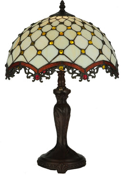 20"H Diamond and Jewel  1-Light Tiffany Table Lamp Brown